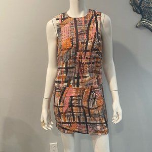 Lida Baday dress cotton linen blend lined zip back pink black orange